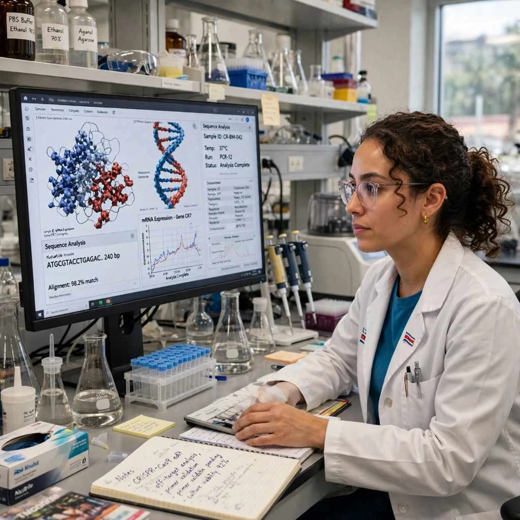 Scientist Analyzing Peptide Gene Structure Costa Rica Lab