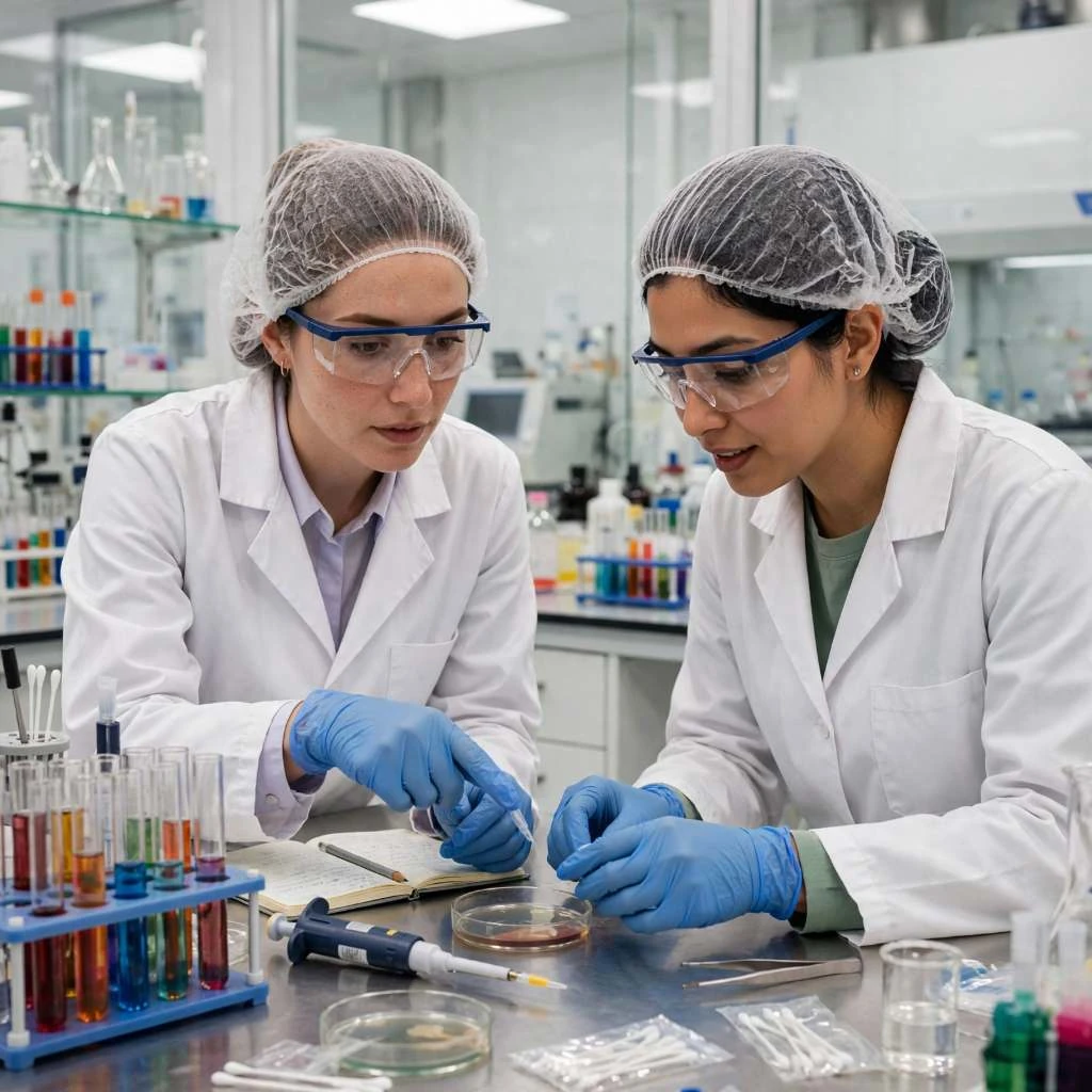 Laboratory Team Examining Petri Dish